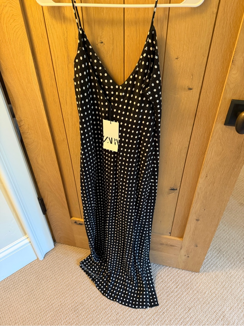 Black Polka Dot Slip Dress with Spaghetti Straps - Picture 2 of 4